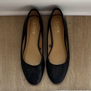 J. Crew Black Leather Bow Ballet Flats